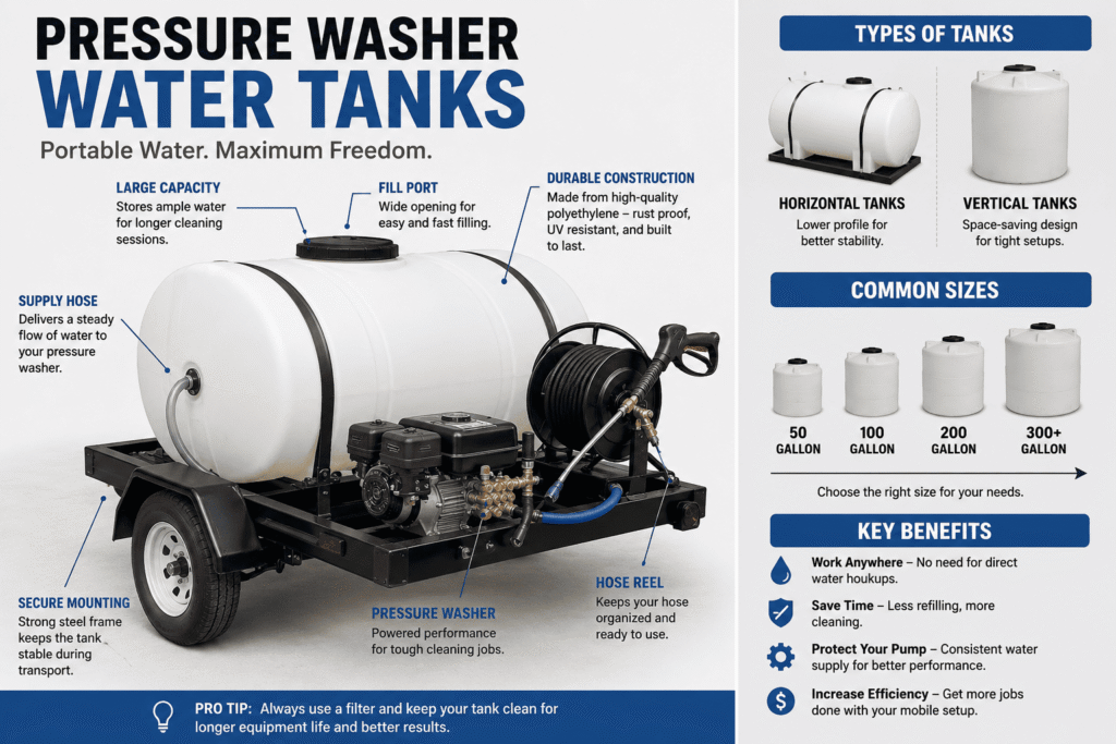 Pressure washer water tanks