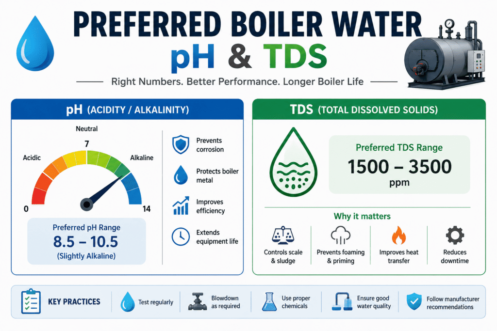 Preferred boiler water pH and TDS