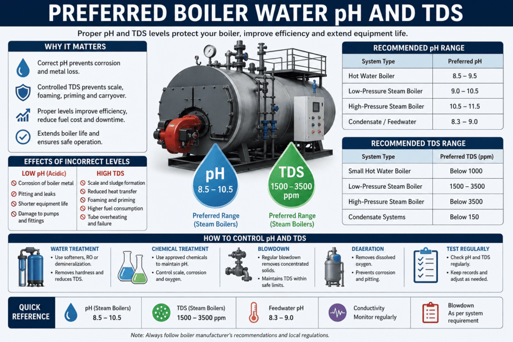 Preferred boiler water pH and TDS