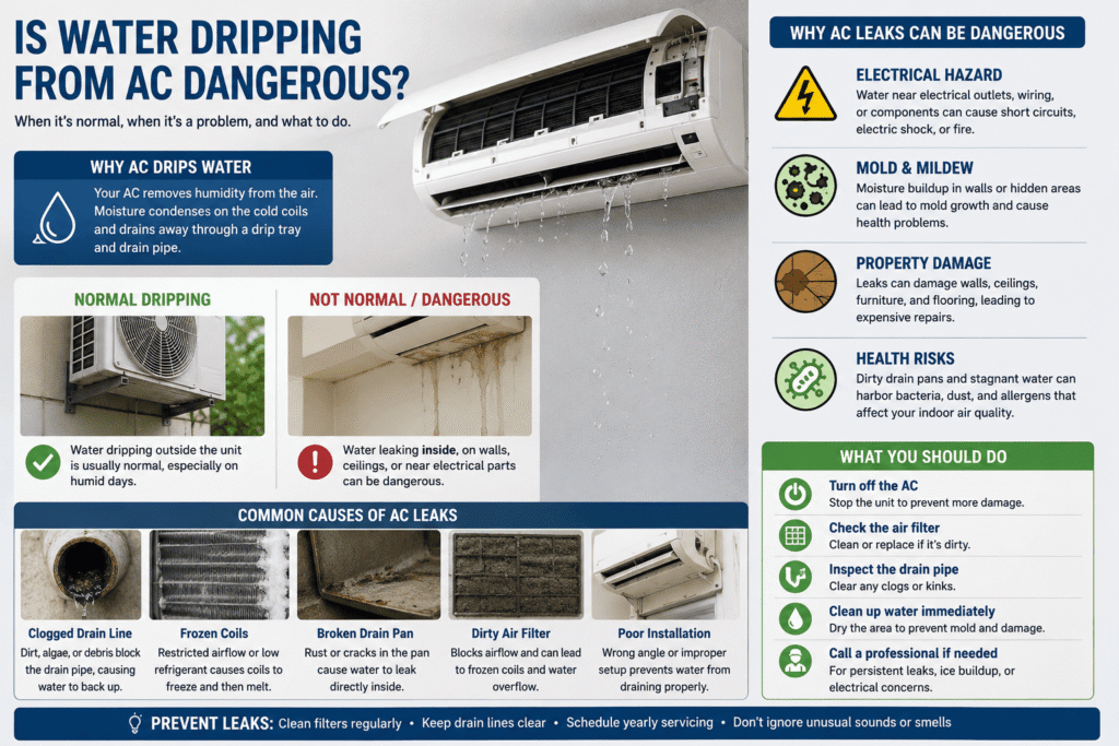 Is water dripping from AC dangerous?