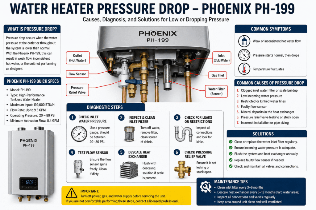 Water heater pressure drop Phoenix PH-199