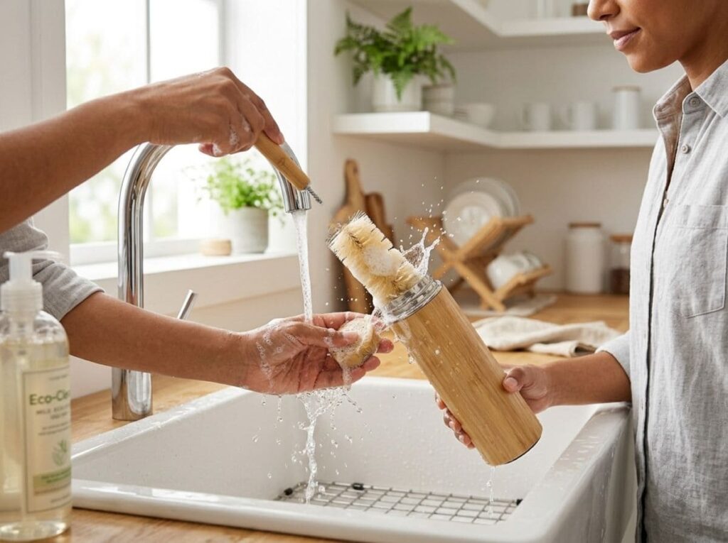 Bamboo Water Bottles washing